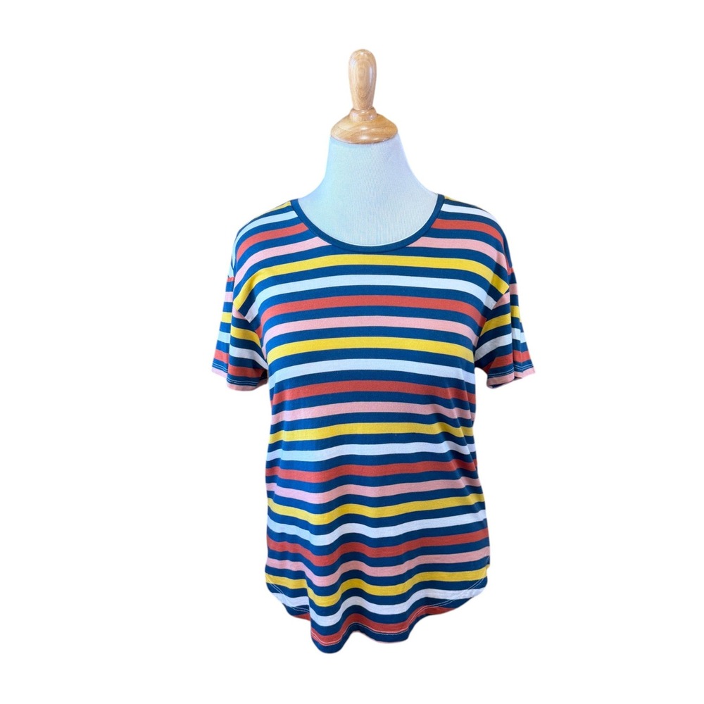 For The Republic Womens Large Striped Short Sleeve Y2K T-Shirt Cotton